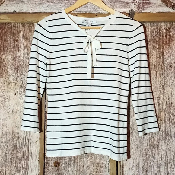 NEW White House Black Market striped bow tie sweater 3/4 sleeves striped XS - Picture 3 of 11